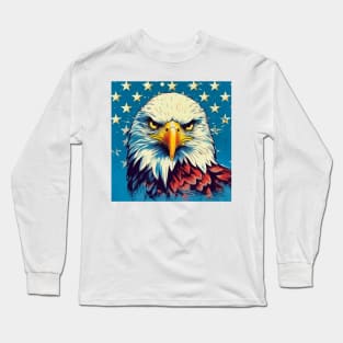 Freedom's Colors: Pop Art Bald Eagle and American Flag Long Sleeve T-Shirt